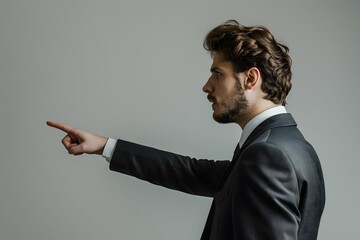 Businessman in Suit Pointing with Hand