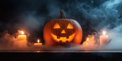 Spooky Halloween Pumpkin with Candles created by ai