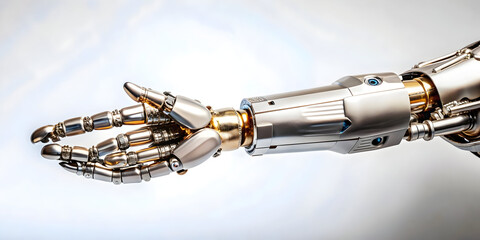 AI Driven Robotic Arm Frame Concept: Futuristic Automation Design with Metallic Textures, Precision Elements, and Copy Space - Photo Stock