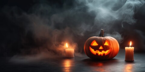 Spooky Halloween Pumpkin with Candles created by ai