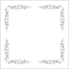 Vegetal floral frame with leaves and flowers, decorative corners for greeting cards, banners, business cards, invitations, menus. Isolated vector illustration.	
