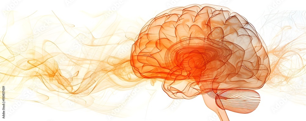 Poster intricate brain composed of intertwining lines and shapes abstract and modern concept