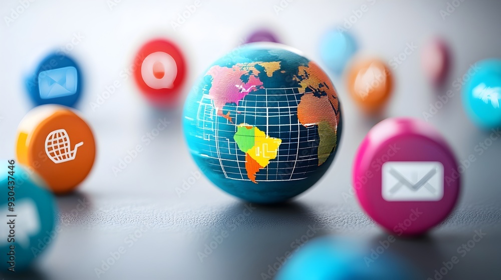 Poster global marketplace customer service chat with multilingual support and quick response icons