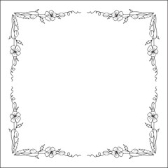 Vegetal floral frame with leaves and poppy flowers, decorative corners for greeting cards, banners, business cards, invitations, menus. Isolated vector illustration.	

