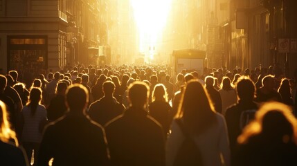 Obraz premium City Street Packed with People Walking, Captured from Behind