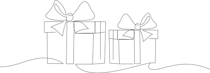 Line art drawing of gift box with bow good for Christmas or birthday party. Party and celebration
