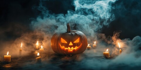 Spooky Halloween Pumpkin with Candles created by ai