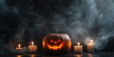 Spooky Halloween Pumpkin with Candles created by ai