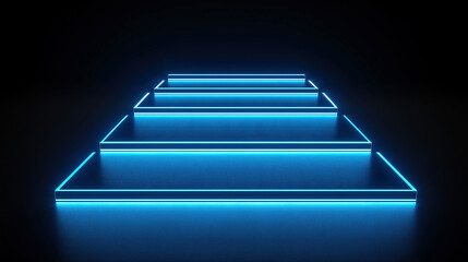 blue glowing geometric shape on black background, scientific and futuristic