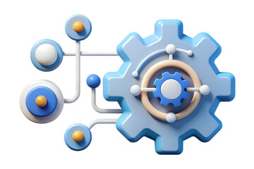 AI Powered Automation Flow Vector Concept with Gears and Data Streams - Abstract Design Symbolizing Efficiency and Precision of AI-Driven Processes for Photo Stock