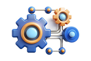 Modern AI Powered Automation Flow Vector with Gears and Data Streams - Efficiency and Precision in Abstract Design on White Background, Technology Concept for Photo Stock