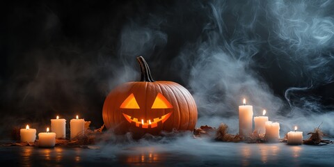 Spooky Halloween Pumpkin with Candles created by ai