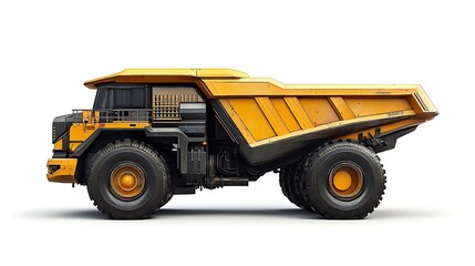 Obraz premium Yellow and Black Dump Truck Isolated on White Background