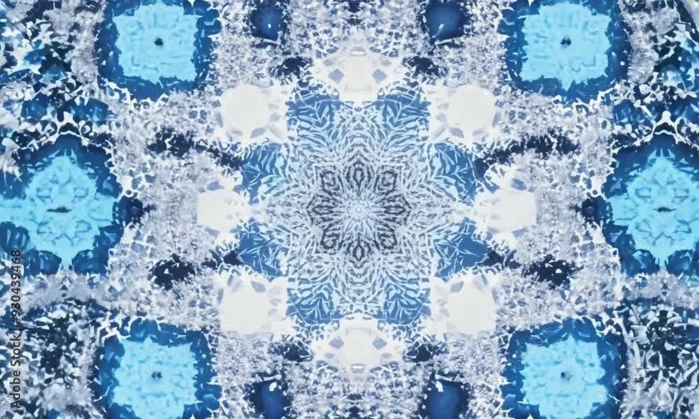 Poster A blue snowflake with a diamond pattern. The snowflake is surrounded by other snowflakes, creating a beautiful and intricate design