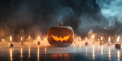 Spooky Halloween Pumpkin with Candles created by ai