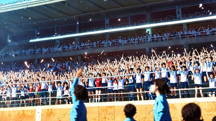 A lively anime scene of a high school sports festival, with students cheering and participating in various events, highlighting the excitement and energy of youth.