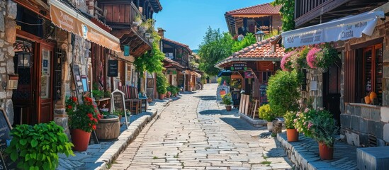 Fototapeta premium Cobblestone Street in a Charming European Town