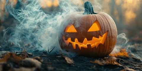 Spooky Halloween Pumpkin with Candles created by ai