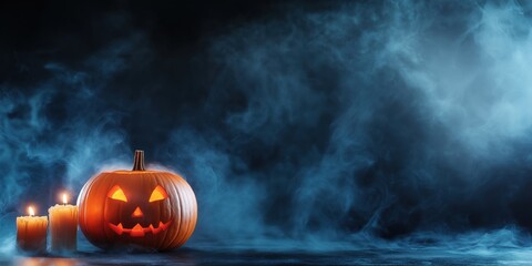 Spooky Halloween Pumpkin with Candles created by ai