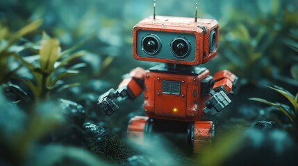 Fototapeta premium Small root navigating ostacles in a testing environment, symolizing the adaptaility of rootics technology.