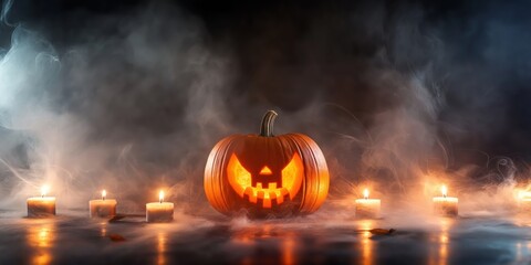 Spooky Halloween Pumpkin with Candles created by ai