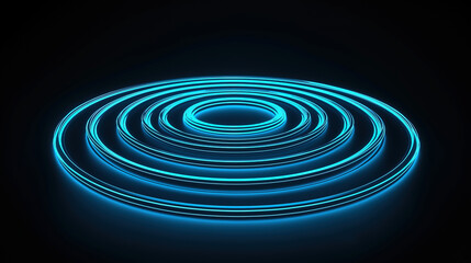 blue glowing geometric shape on black background, scientific and futuristic