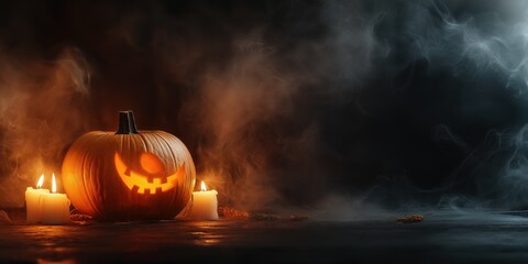 Spooky Halloween Pumpkin with Candles created by ai