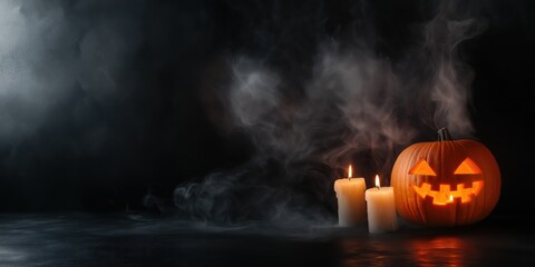 Spooky Halloween Pumpkin with Candles created by ai