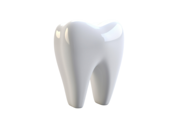 A single 3D white tooth made of polished porcelain, isolated on a white background.