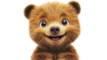 Fototapeta premium Realistic 3d render of a happy, furry and cute baby Bear smiling with big eyes looking strainght
