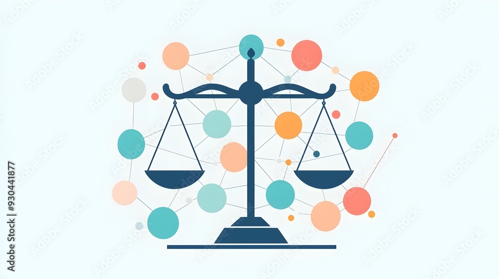 Aufkleber balanced scales of justice with interconnected circles representing unity in diversity