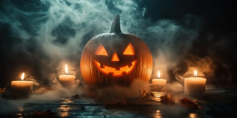 Spooky Halloween Pumpkin with Candles created by ai