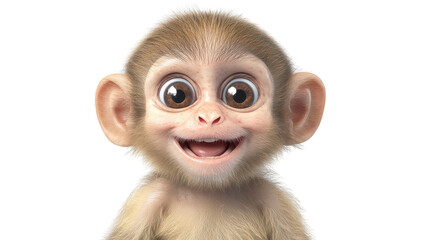 Realistic 3d render of a happy, furry and cute baby Monkey smiling with big eyes looking strainght