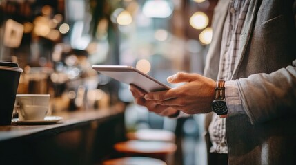 Colleagues Working on Tablet in a Modern Cafe Setting