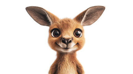 Fototapeta premium Realistic 3d render of a happy, furry and cute baby Kangaroo smiling with big eyes looking strainght