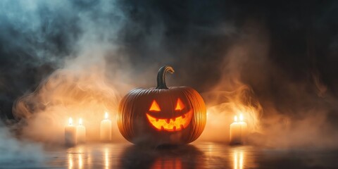 Spooky Halloween Pumpkin with Candles created by ai