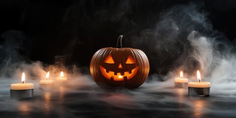 Spooky Halloween Pumpkin with Candles created by ai