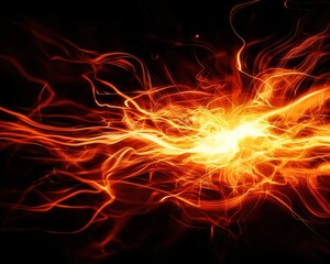 Fototapeta premium Dynamic abstract image of vibrant fire light swirling against a dark background, representing energy and movement.