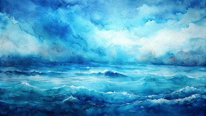 Fototapeta premium azure blue abstract watercolor background, ocean abstract teal blue background