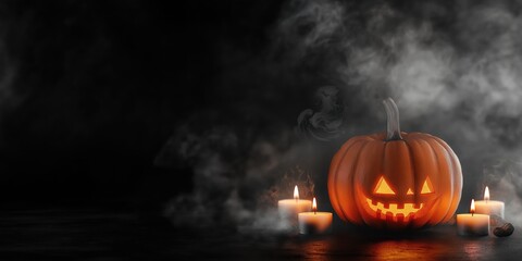 Spooky Halloween Pumpkin with Candles created by ai