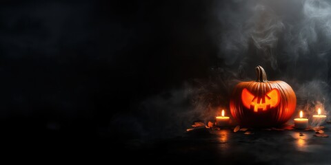 Spooky Halloween Pumpkin with Candles created by ai