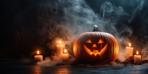Spooky Halloween Pumpkin with Candles created by ai