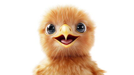 Realistic 3d render of a happy, furry and cute baby Bald eagle smiling with big eyes looking strainght