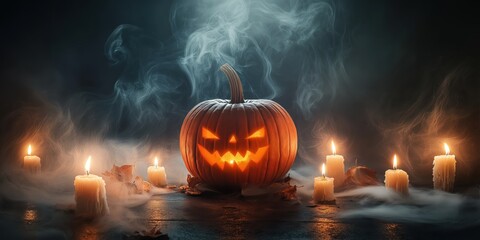 Spooky Halloween Pumpkin with Candles created by ai
