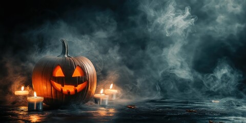 Spooky Halloween Pumpkin with Candles created by ai