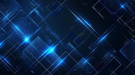 Fototapeta premium Abstract Blue Glowing Lines and Squares on a Dark Background