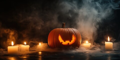 Spooky Halloween Pumpkin with Candles created by ai