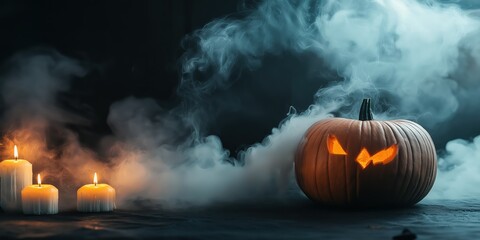 Spooky Halloween Pumpkin with Candles created by ai