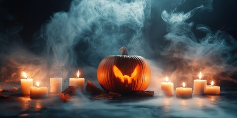 Spooky Halloween Pumpkin with Candles created by ai