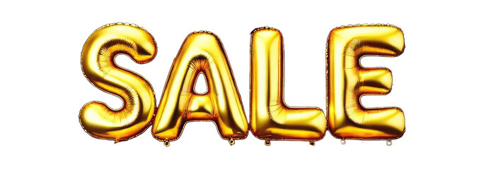 Gold Foil Balloon Letters Forming "Sale" Isolated on Transparent Background, png